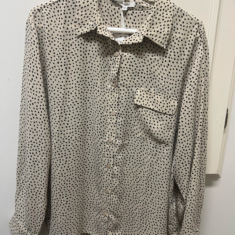 Pleione Nude and Black Dot Blouse